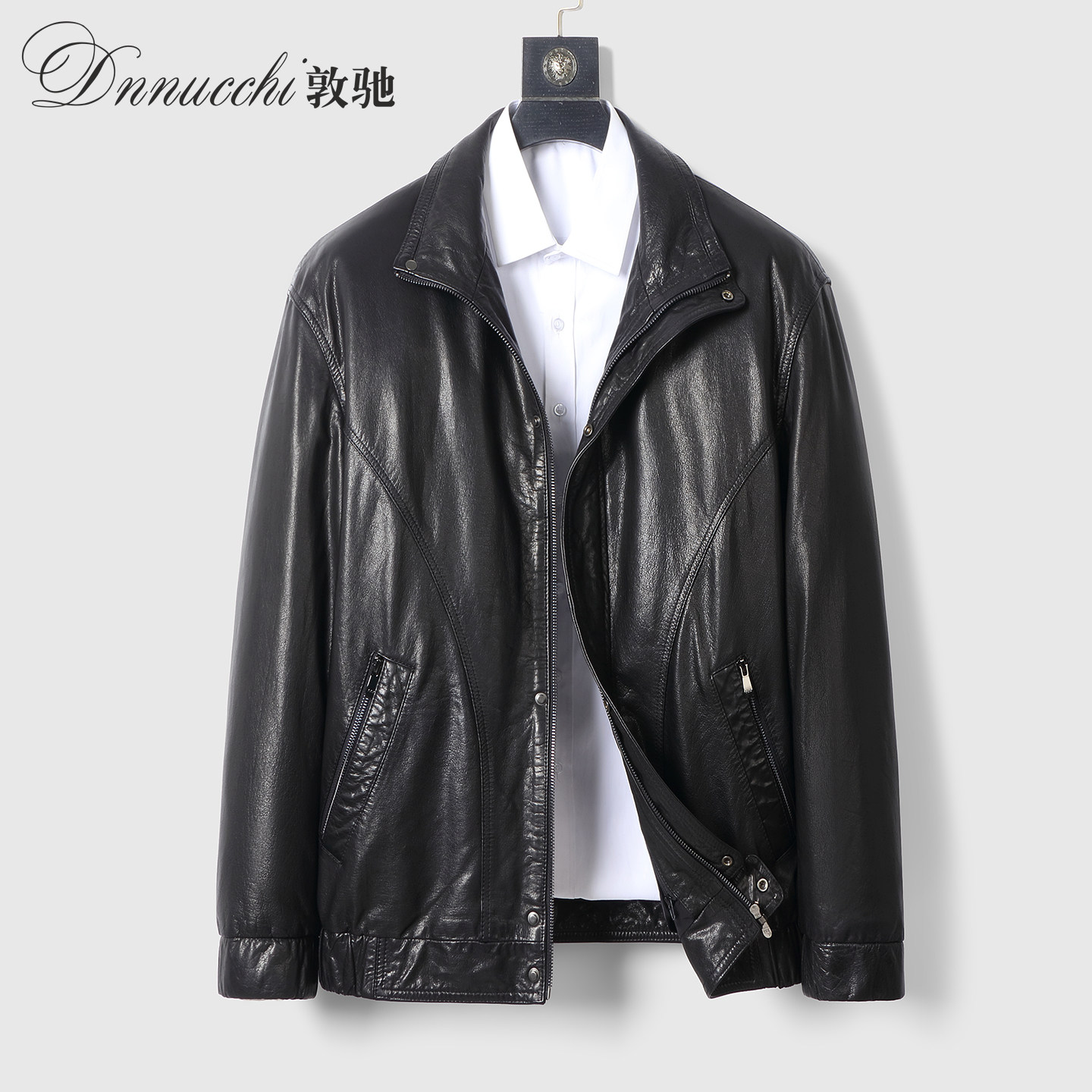 海宁真皮皮衣男短款羽绒服外套厚