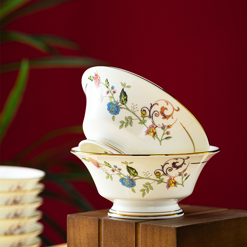 金边饭碗家用北欧防烫骨瓷面碗