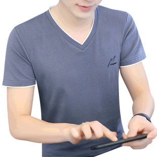 春夏季男款短袖t恤男2026新款纯棉V领男士半袖衣服体恤上衣打底衫