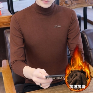 秋冬保暖纯棉体恤上衣服男装 打底衫 加绒内搭秋衣 t恤男士 中领长袖