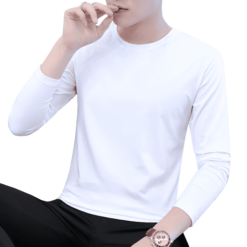 长袖t恤男春秋季新款纯棉圆领男士打底衫纯白色上衣服秋衣体恤衫
