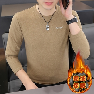 加厚秋冬保暖打底衫 t恤上衣服双面德绒圆领秋衣体恤秋季 长袖 男士
