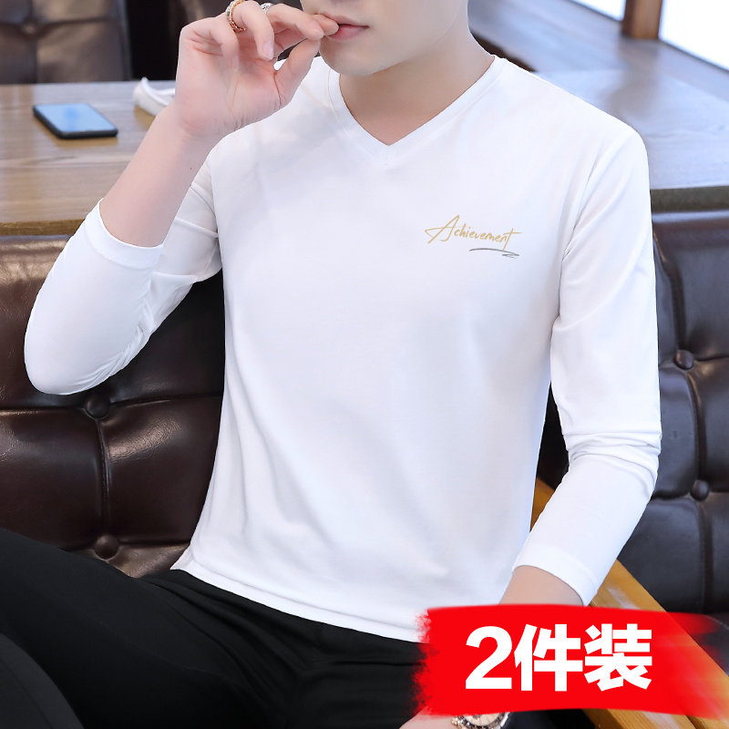 2026新款男士长袖t恤潮流体恤纯棉秋装上衣服秋衣男装V领打底衫