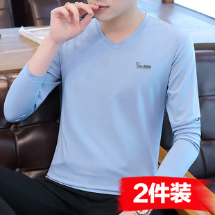 纯棉秋衣上衣秋装 男士 秋季 2025新款 内搭体恤男上衣服 v领t恤男长袖