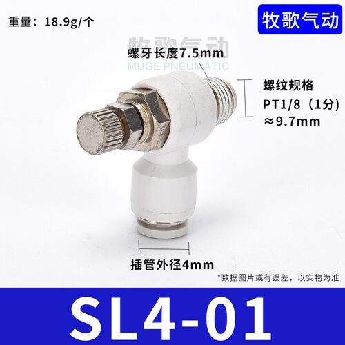 气动白色SL4/6/8/10/12-M5 01 02节流阀气管快接头气缸调速调节阀