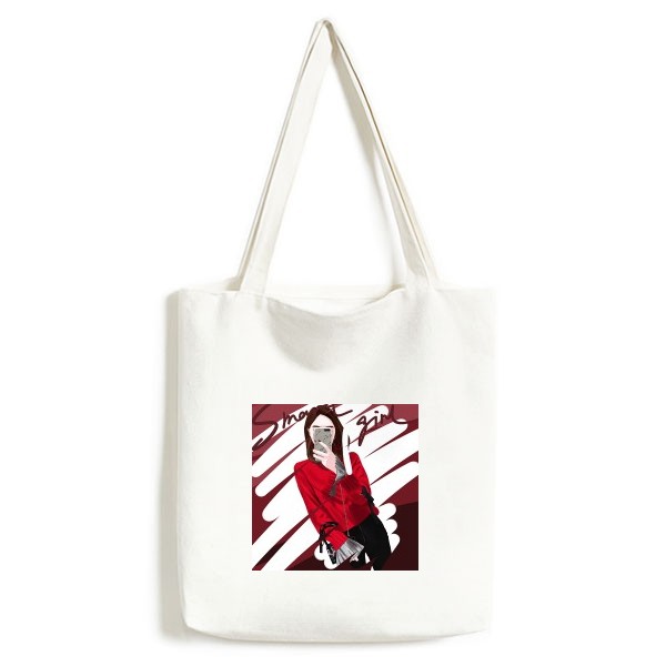 酷女孩手绘插画服饰白色单肩帆布包手提袋时尚环保袋礼物