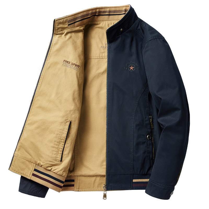 吉克金迪男装外套秋季新款双面双穿立领纯棉夹克不褪色百搭6685