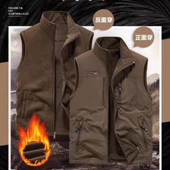 杭州四季青男装双面穿秋冬款加绒加厚户外工装抓绒马甲外套1906A