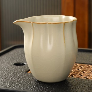 大号米黄汝窑公道杯开片汝瓷分茶器陶瓷匀杯冰裂茶海家用公杯茶具