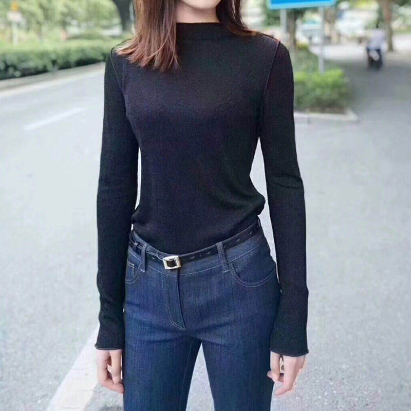 新颖阿玛施正旗舰店官网2019秋冬新款修身显瘦半高领长袖打底T恤