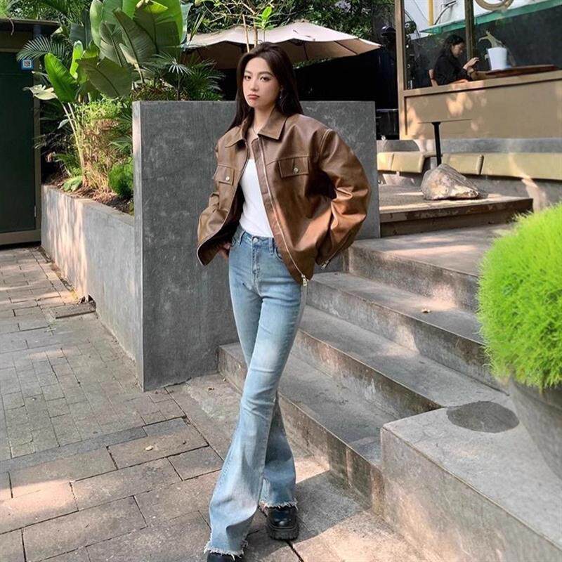 2026超火外套皮衣女棕色春秋皮衣美式皮夹克黑色开春高级感外套潮