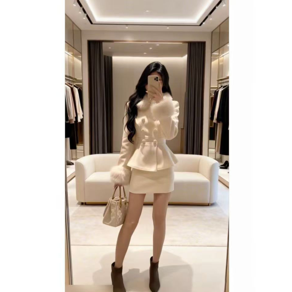 气质财阀千金套装裙女秋冬双排扣时尚套装