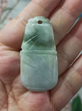 184缅甸天然翡翠竹节吊坠绿底飘花卡49X25mm左右雕刻件满48元包邮