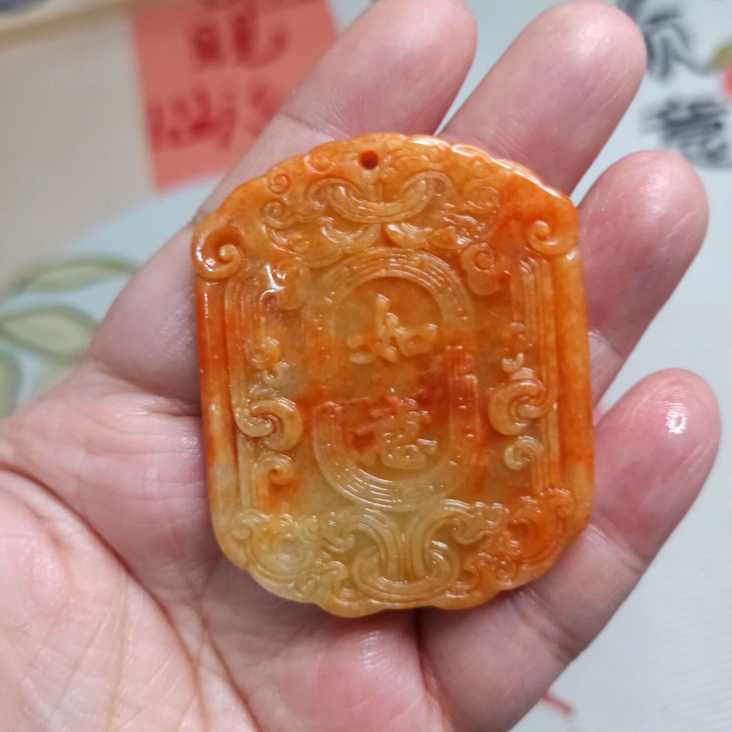 178缅甸天然翡翠雕刻仿古福牌挂牌吉祥福纹牌卡50mm左右满48包邮