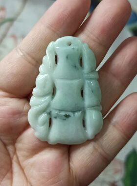 275缅甸天然翡翠竹节吊坠绿底飘花卡46X32mm左右雕刻件满48元包邮