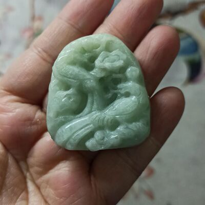 翡翠吊坠飘花凤穿牡丹凤凰挂件