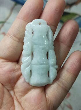 天然翡翠竹节吊坠微棉飘花