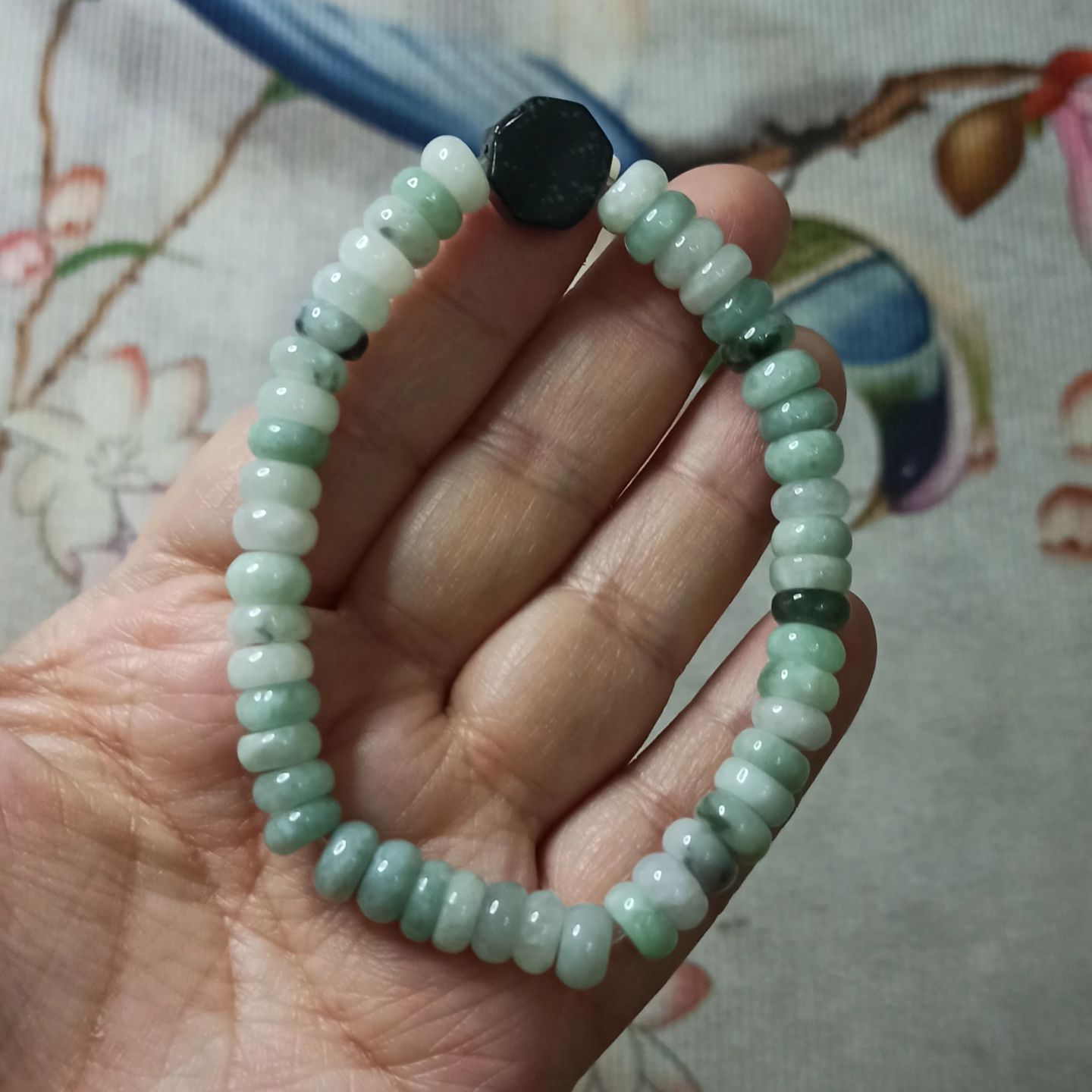 缅甸天然翡翠算盘珠手串