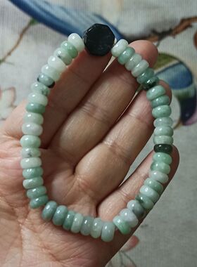 395缅甸天然翡翠算盘珠手串卡8X3mm左右单圈毛毛虫手链满48元包邮