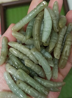 缅甸翡翠莲藕节玉璜手牌绿底