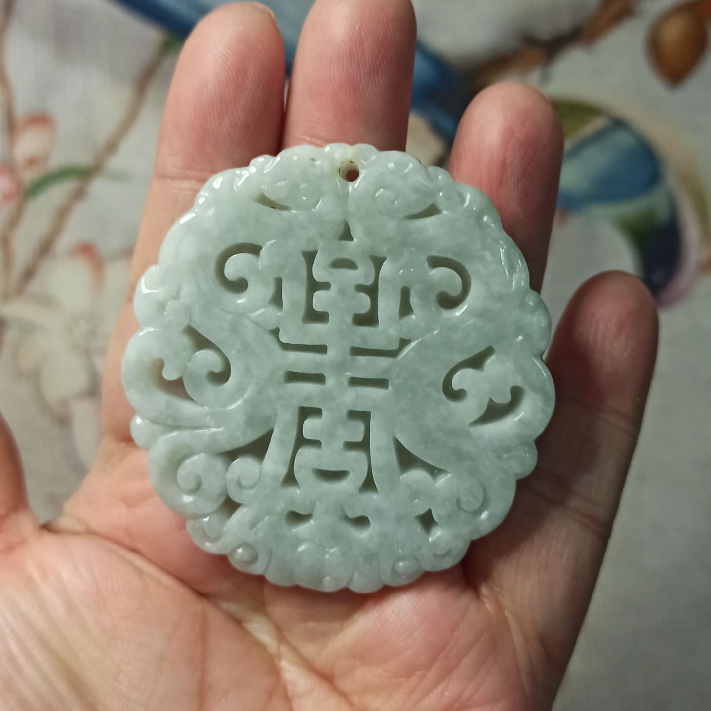 367缅甸天然翡翠雕刻仿古福牌挂牌双龙护主卡54X52mm左右满48包邮