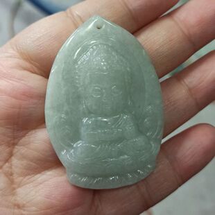 186缅甸天然翡翠佛公吊坠淡绿底宝宝佛公卡51X36mm左右48元包邮