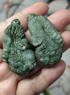 114缅甸天然翡翠吊坠白菜百财油青杂色卡45X25mm玉佩满48元包邮