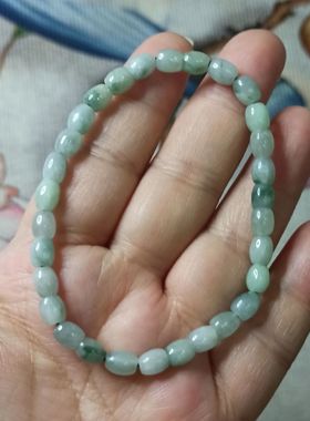 115缅甸天然翡翠飘花桶珠路路通手串卡6.5X5mm左右手链满48元包邮