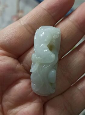 265缅甸天然翡翠吊坠雕刻件手把件飘花貔貅如意卡41X14mm48元包邮