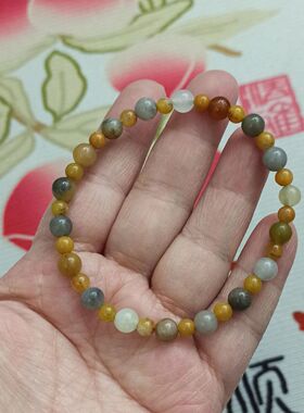 86天然岫玉手串玉石圆珠卡6mm左右单圈花玉珠链手链满48元包邮