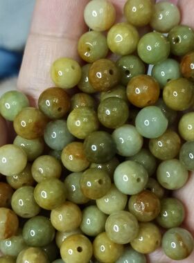 8缅甸天然翡翠黄翡散珠圆珠卡8mm左右茶黄色杂色深浅混发满48包邮