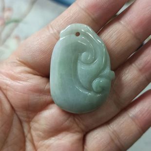 123缅甸天然翡翠吊坠雕刻件大号如意手把件卡38X27mm左右满48 包邮