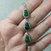 84天然翡翠A货危料阳绿镶嵌葫芦手串手链蛋面卡9X6mm左右满48 包邮