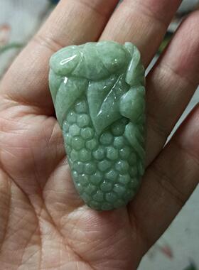 387缅甸天然翡翠吊坠雕刻蝙蝠葡萄卡49X27mm左右多子多福48元包邮