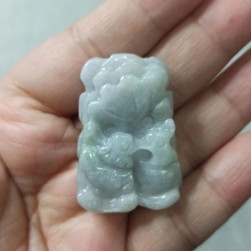 266天然翡翠吊坠飘花荷叶鸳鸯牌如意莲叶牌卡37X26mm左右满48包邮