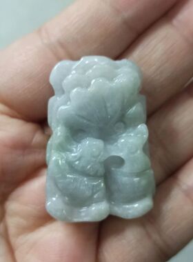 266天然翡翠吊坠飘花荷叶鸳鸯牌如意莲叶牌卡37X26mm左右满48包邮