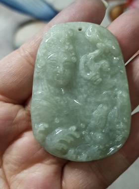 415缅甸天然翡翠吊坠山水观音牌子飘花卡53X38mm左右满48元包邮