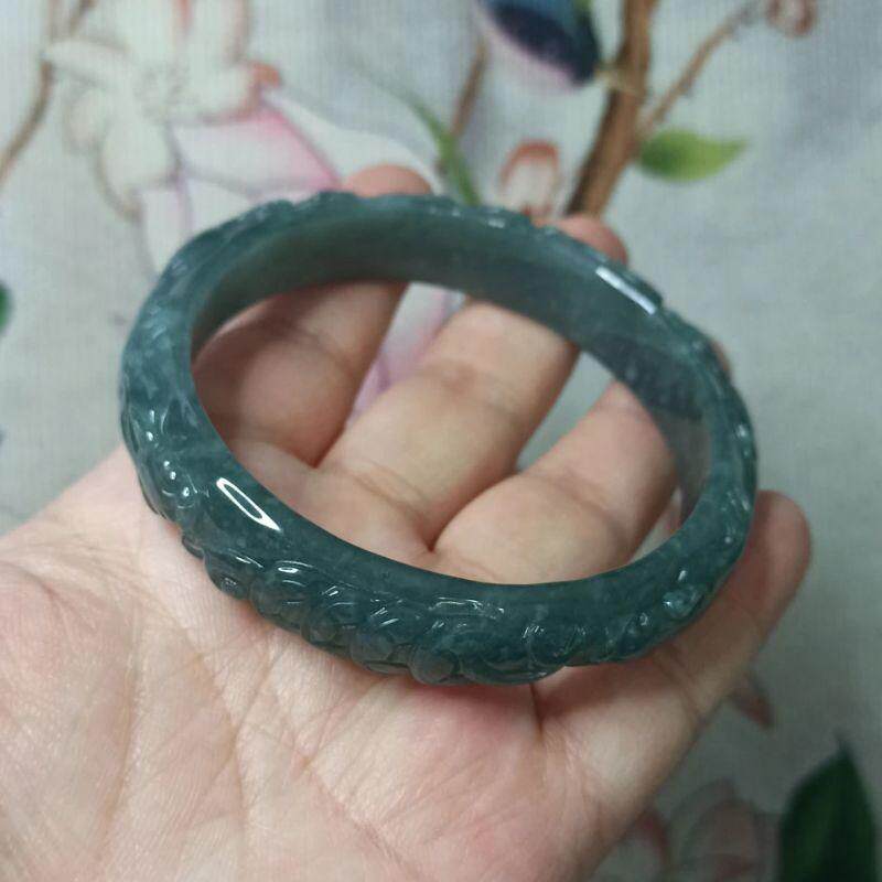 翡翠手镯危料蓝水圈口卡58.5mm
