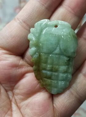 39缅甸天然翡翠吊坠雕刻件福纹如意玉米卡44X29mm随型满48元包邮