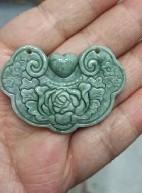 翡翠飘花特色花开富贵牡丹锁牌