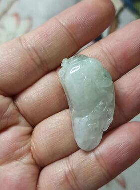 325缅甸天然翡翠吊坠雕刻件手把件飘花蝙蝠如意福瓜福寿卡35X18mm