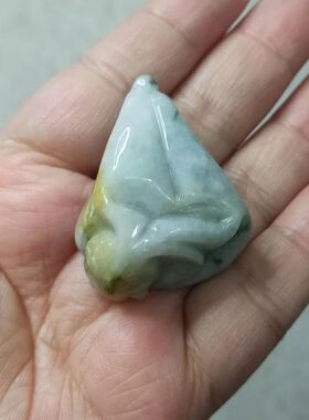 146缅甸天然翡翠吊坠金鱼莲蓬卡39X29mm左右提溜小滴溜满48元包邮