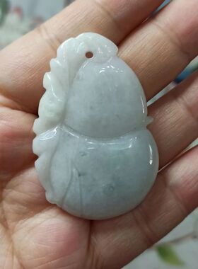 49缅甸天然翡翠吊坠雕刻件手把件葫芦白底卡49X32mm满48元包邮