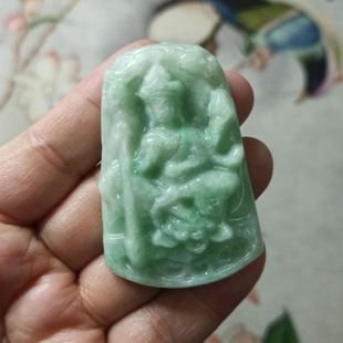 398缅甸天然翡翠吊坠莲花观音牌子飘花卡55X36mm左右满48元 包邮