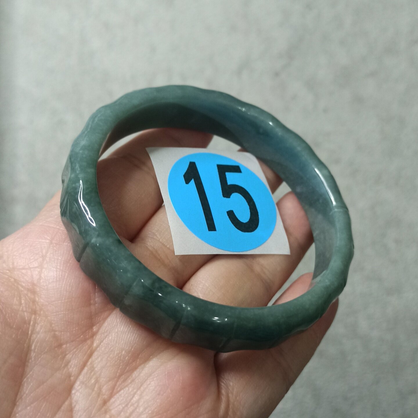 翡翠手镯危料蓝水圈口卡59.5mm
