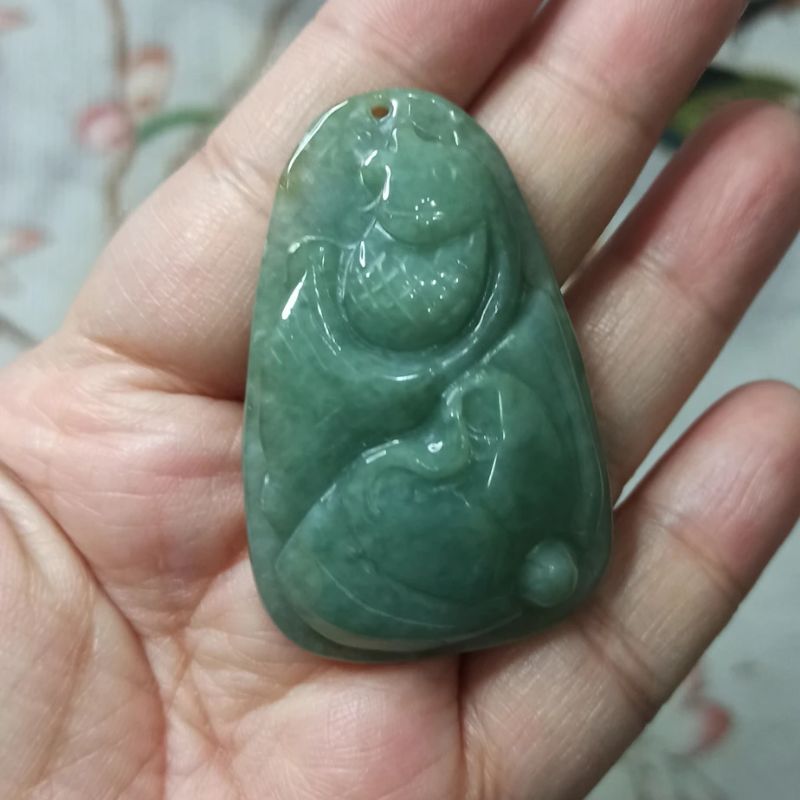 天然翡翠吊坠黄翡飘花荷叶鱼