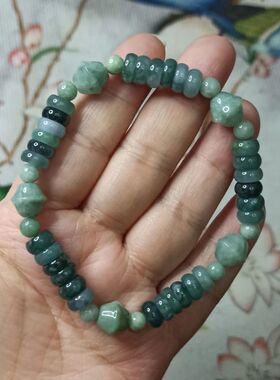 237危料天然翡翠算盘珠手串珠子卡8X3mm左右单圈手串满48元包邮