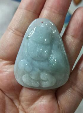 136缅甸天然翡翠吊坠蓝底飘花荷叶鱼年年有余如意鱼卡45X35mm左右