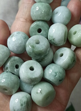397天然翡翠桶珠路路通大鼓珠卡17X12mm左右颜色随机满48元包邮