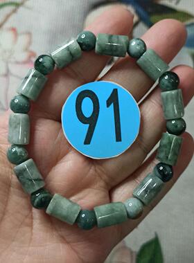 378缅甸天然翡翠绿底飘花桶珠路路通手串卡11X8mm左右满48元包邮